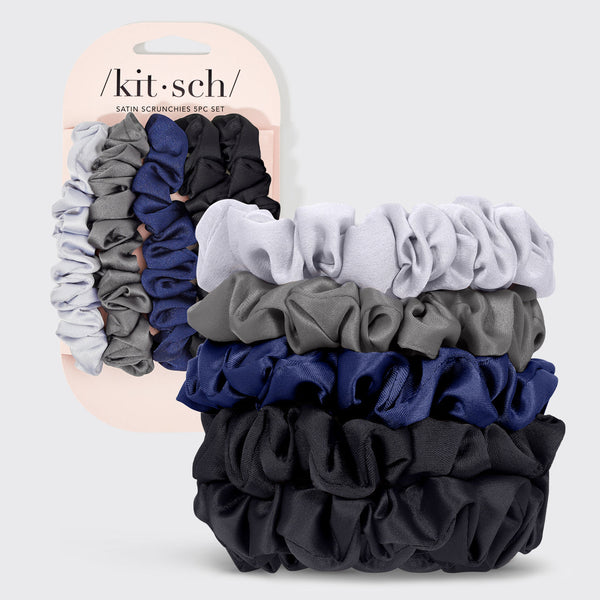 Satin Petite Scrunchies 5Pc Set - Midnight