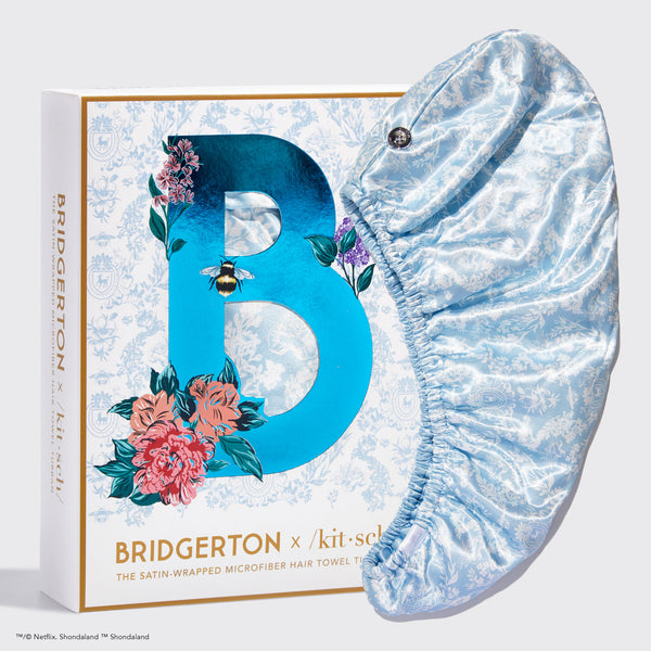 Bridgerton X Kitsch Satin Wrapped Hair Towel - Toile De Blue