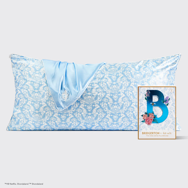 Bridgerton X Kitsch King Satin Pillowcase - Toile De Blue
