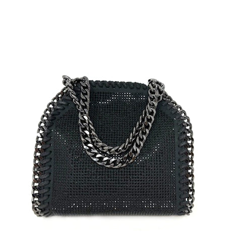 Black Crystal Handbag With Chains