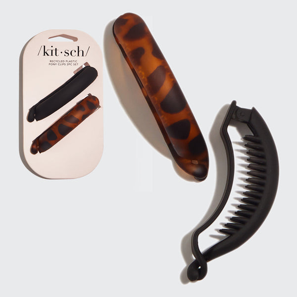 Recycled Plastic Pony Clips 2Pc - Black & Tort