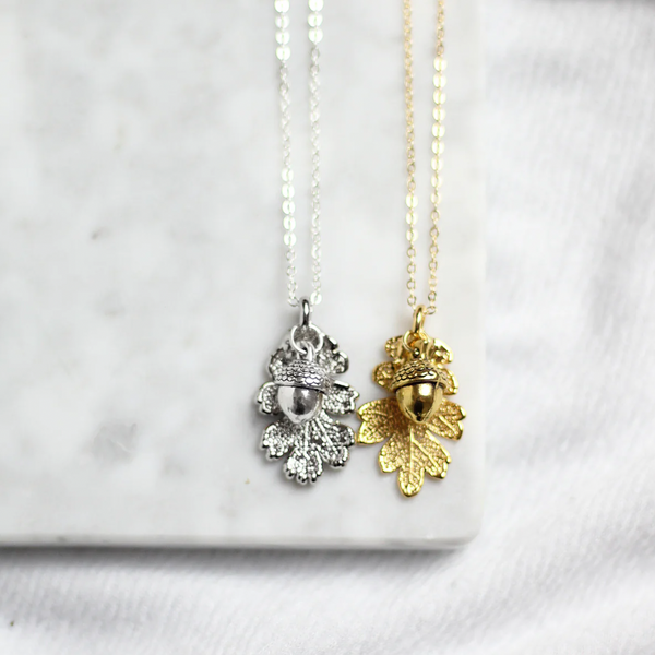 Tiny Acorn & Oak Leaf Necklace