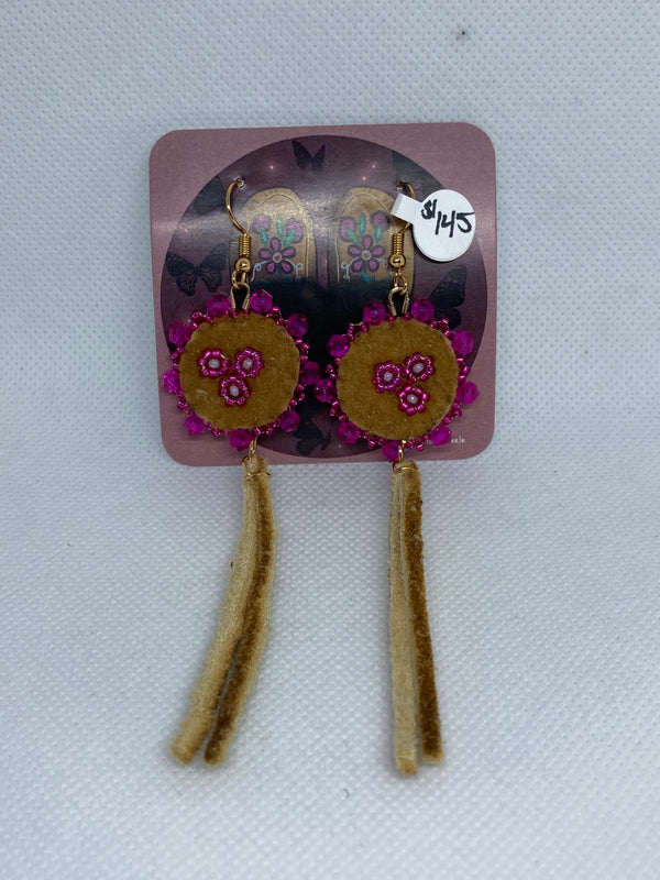 Beaded Rounds with Fringe (Moosehide Fringe)