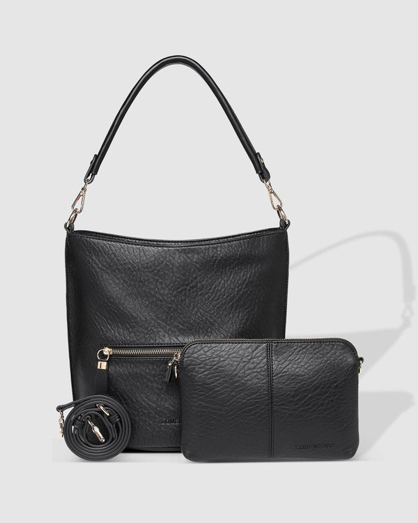 LOUENHIDE JUNO HANDBAG WITH LOGO STRAP BLACK