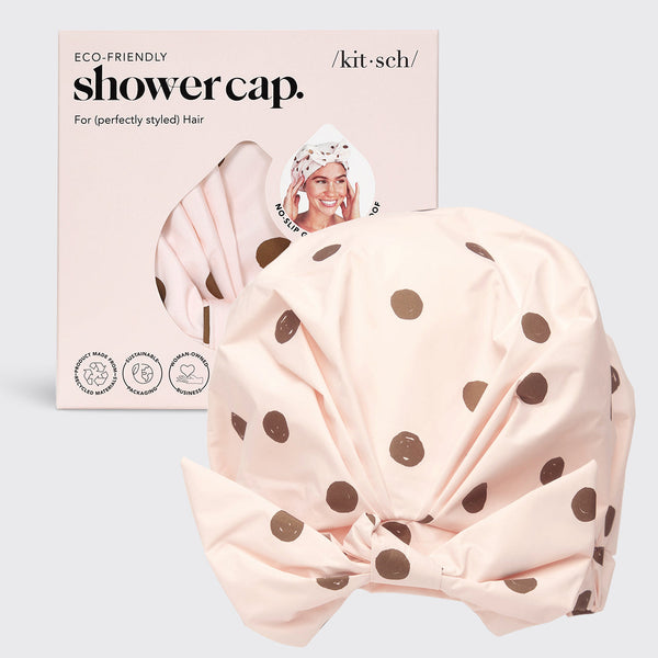 KITSCH Recycled Polyester Luxe Shower Cap - Blush Dot