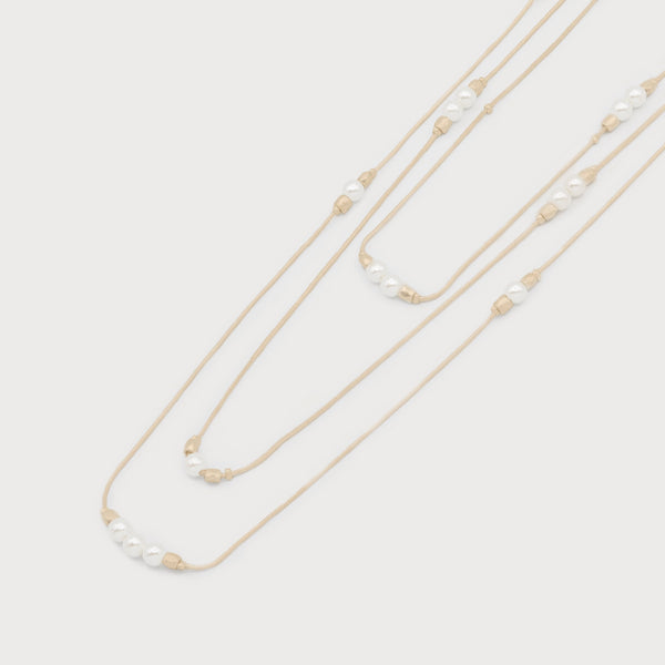 Caracol | Long Triple Chain With Faux Pearls