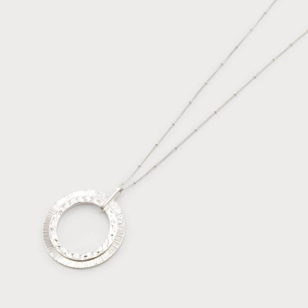 Textured Ring Pendant On Long Chain