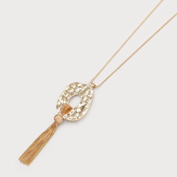 Hammered Pendant Necklace With Tassel