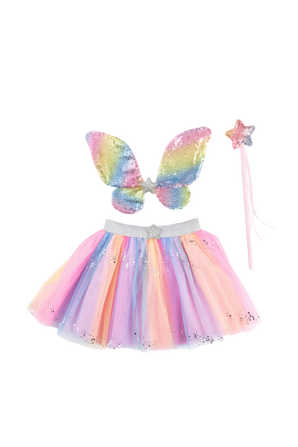 Rainbow Sequins Skirt w/Wings & Wand