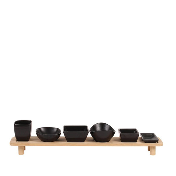 7 Piece Bamboo & Ceramic Serving Set