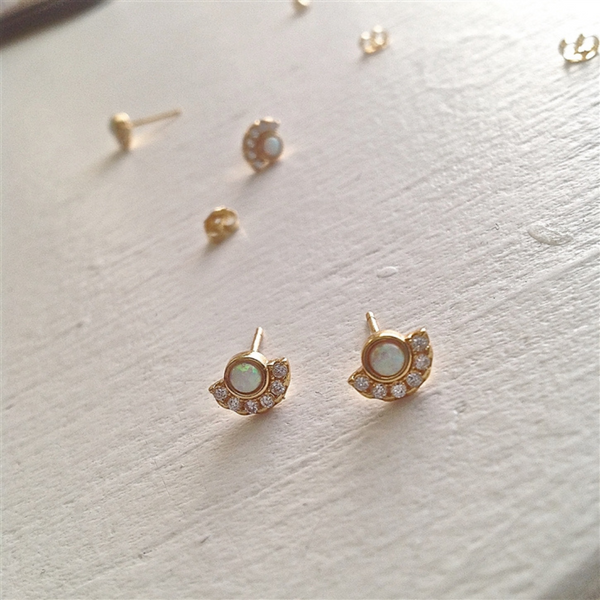 Lasa Opal and Rhinestone Stud Earrings in Gold Vermeil