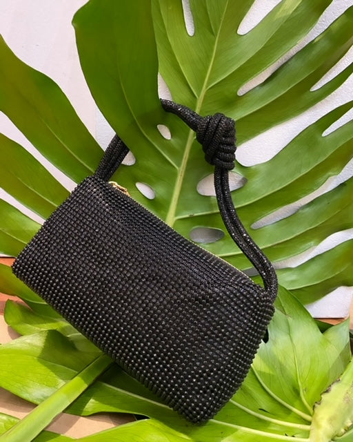 Black Crystal Bag with Knotted Handle