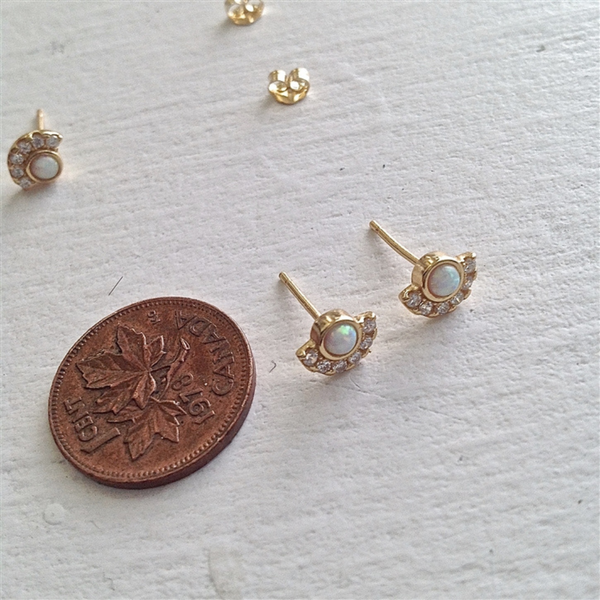 Lasa Opal and Rhinestone Stud Earrings in Gold Vermeil