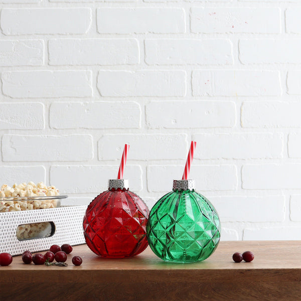 Harman | Gem Glass Ball Drink Ornament Set Of 2 Red/Green