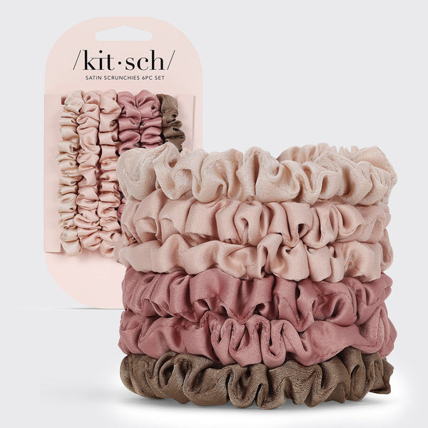 KITSCH Ultra Petite Satin Scrunchies 6Pc - Terracotta