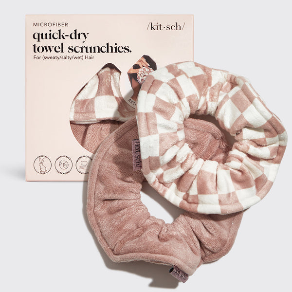 Microfiber Quick-Dry Towel Scrunchies 2Pc - Terracotta Checker