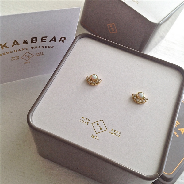 Lasa Opal and Rhinestone Stud Earrings in Gold Vermeil