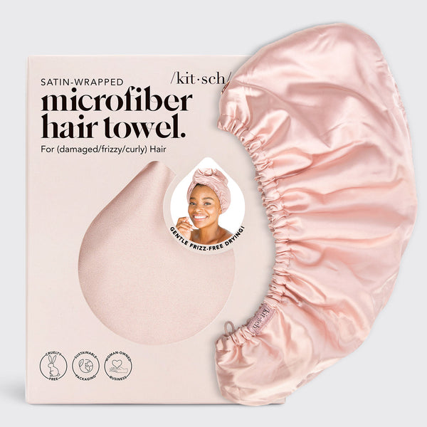 KITSCH Satin-Wrapped Hair Towel - Blush