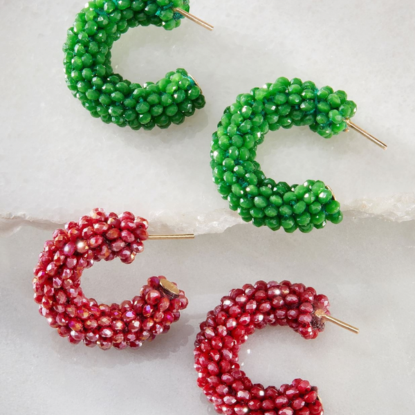 Chunky Beaded Hoops - Red & Green