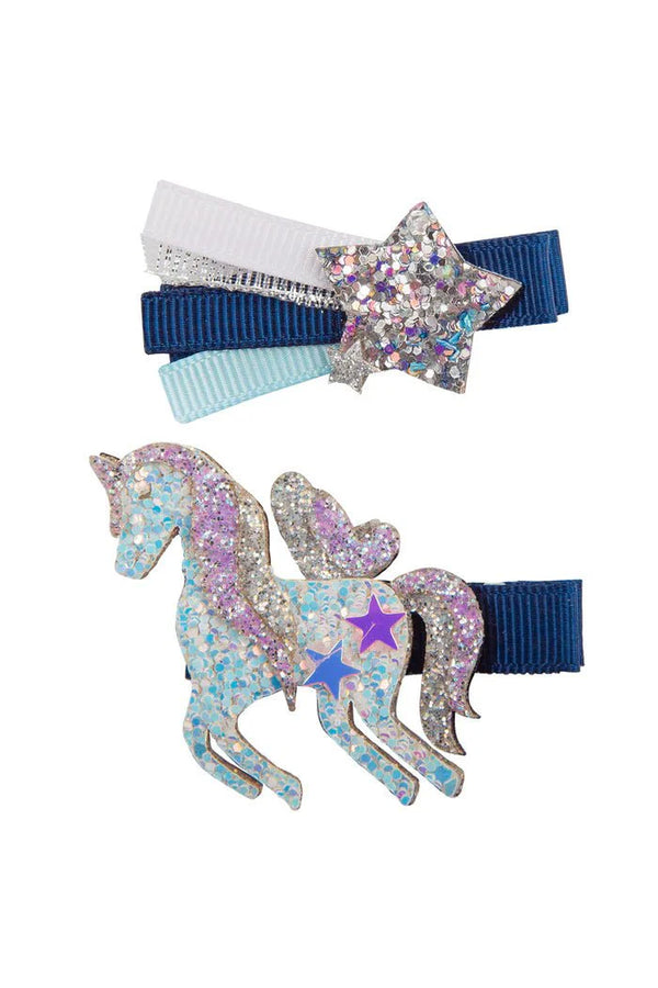 Navy Unicorn Star Hair Clip